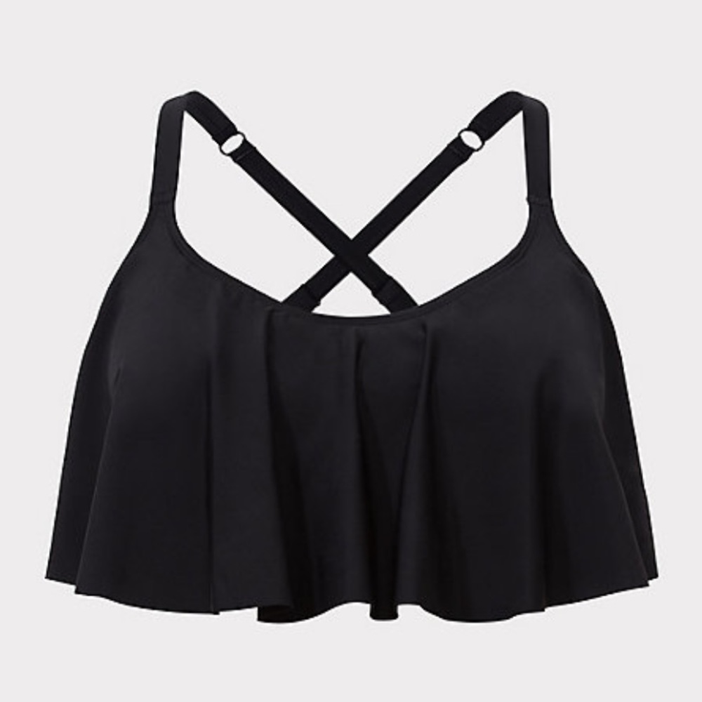 TORRID BLACK WIRELESS FLOUNCE BIKINI TOP